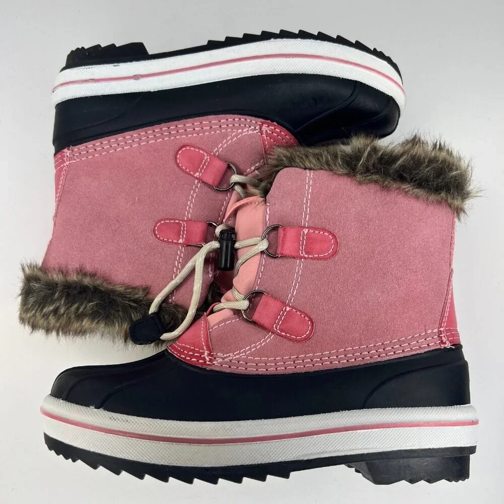Cat & Jack Unisex Pink Thermolite Youth Leather Lace Up Size 2 Snow Boots